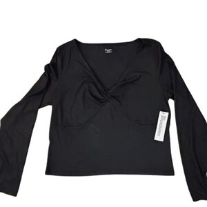 NWT No Boundaries Twist Front Top XXL (20) Y2K Soft Glam Stretch Black V-Neck